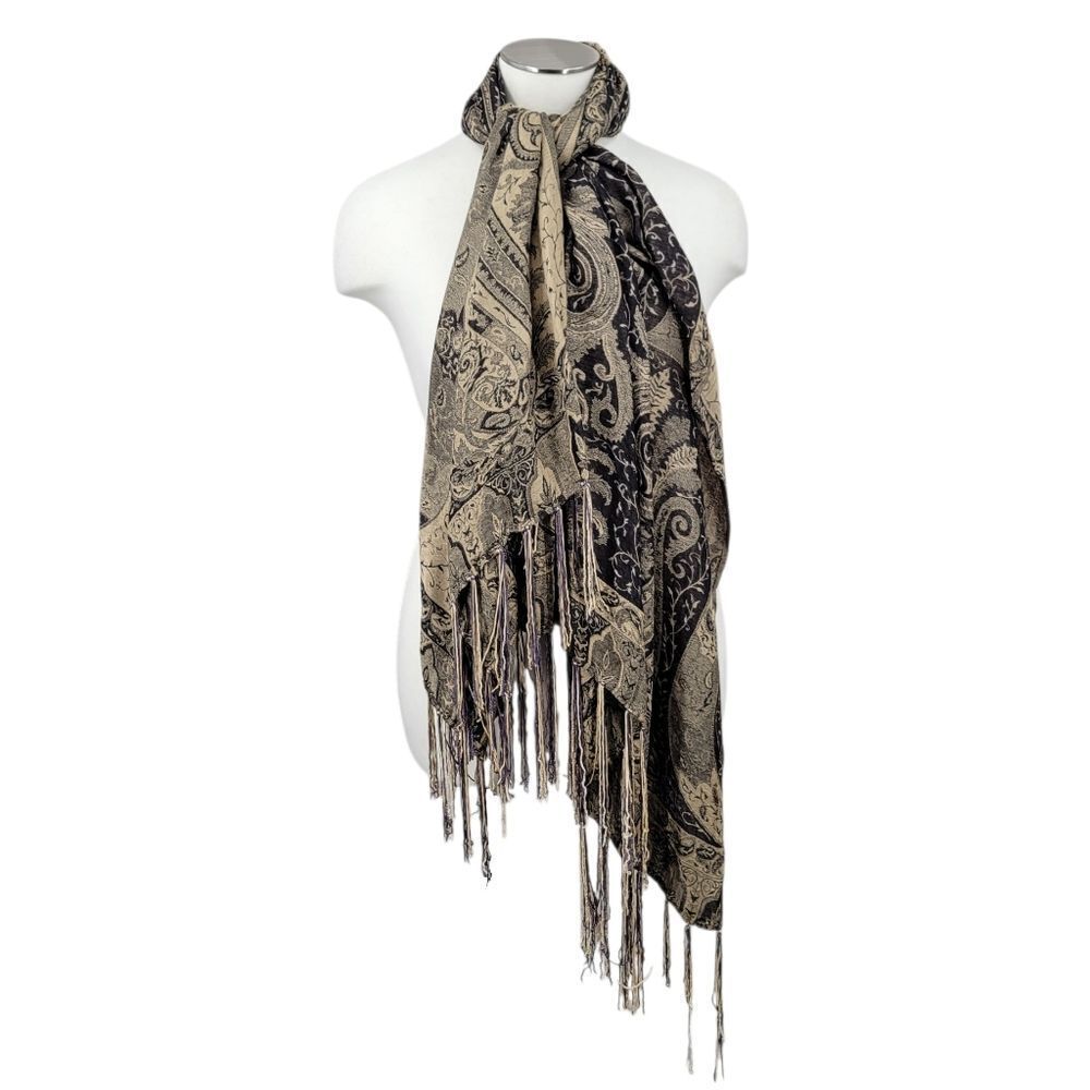 CBK Silk Paisley Tapestry Fringe Shawl Scarf